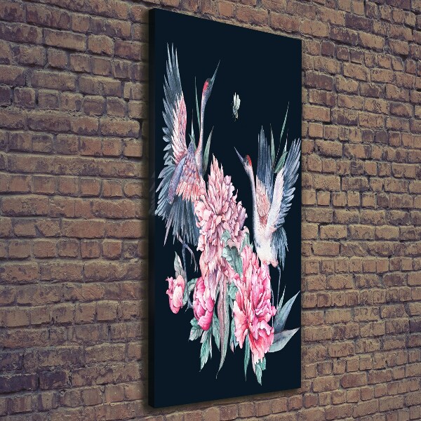 Large canvas wall art Cranes and peonies