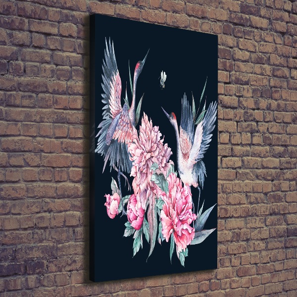 Large canvas wall art Cranes and peonies