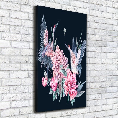 Large canvas wall art Cranes and peonies