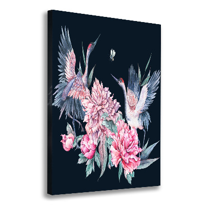 Large canvas wall art Cranes and peonies