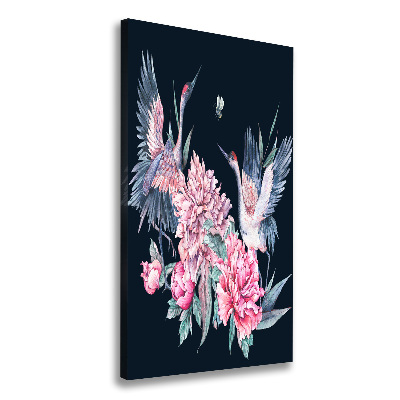 Large canvas wall art Cranes and peonies