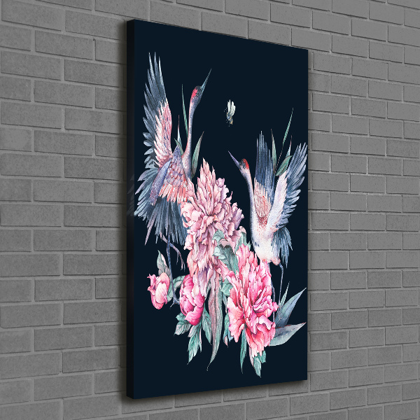 Large canvas wall art Cranes and peonies