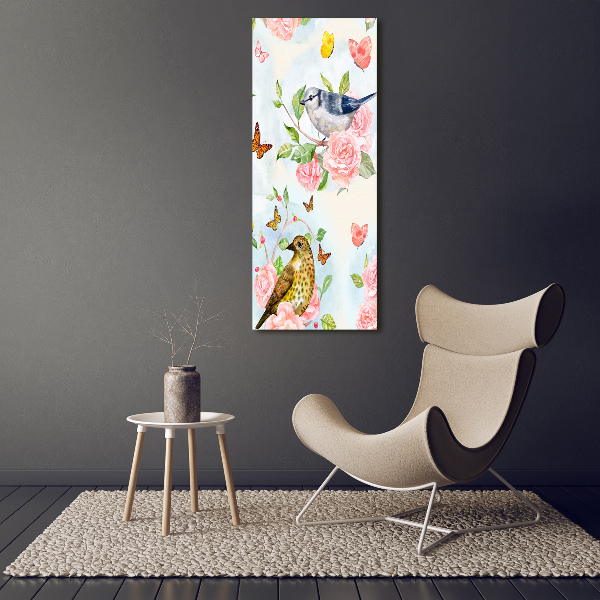 Large canvas wall art Birds butterflies flowers