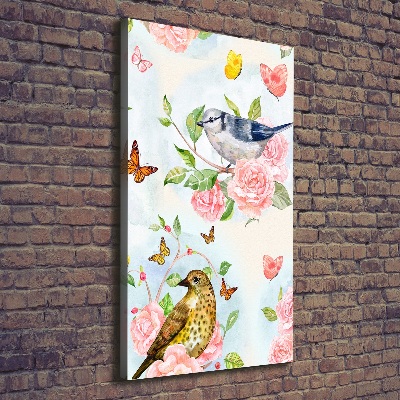 Large canvas wall art Birds butterflies flowers