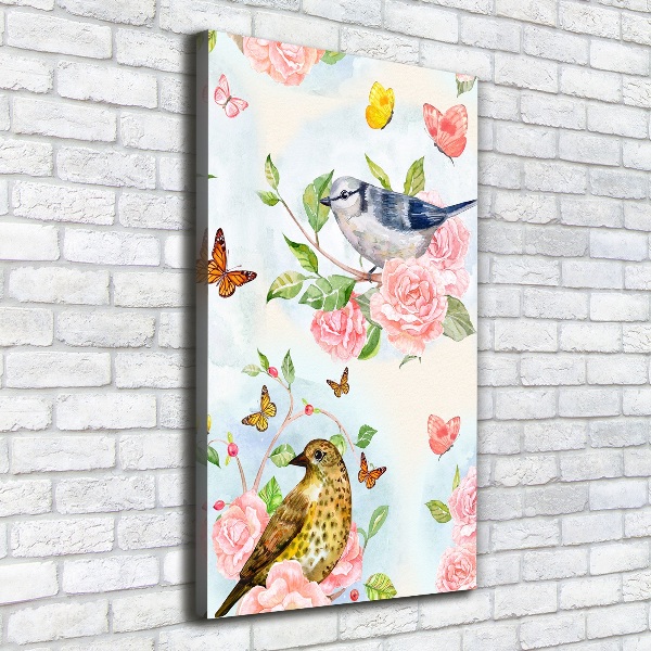 Large canvas wall art Birds butterflies flowers