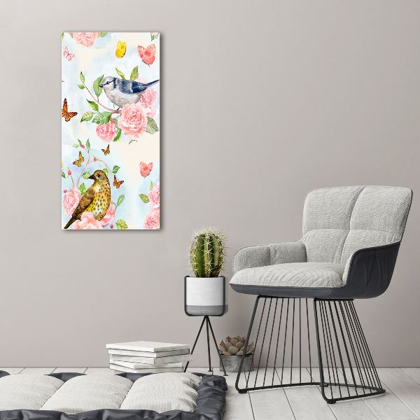 Large canvas wall art Birds butterflies flowers