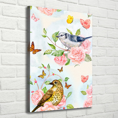 Large canvas wall art Birds butterflies flowers