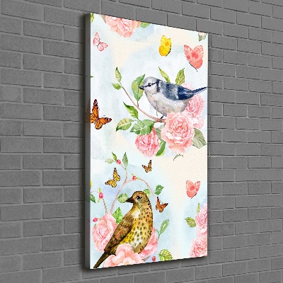 Large canvas wall art Birds butterflies flowers