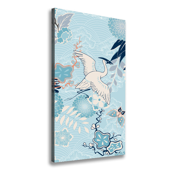 Canvas wall art Crane and flowers