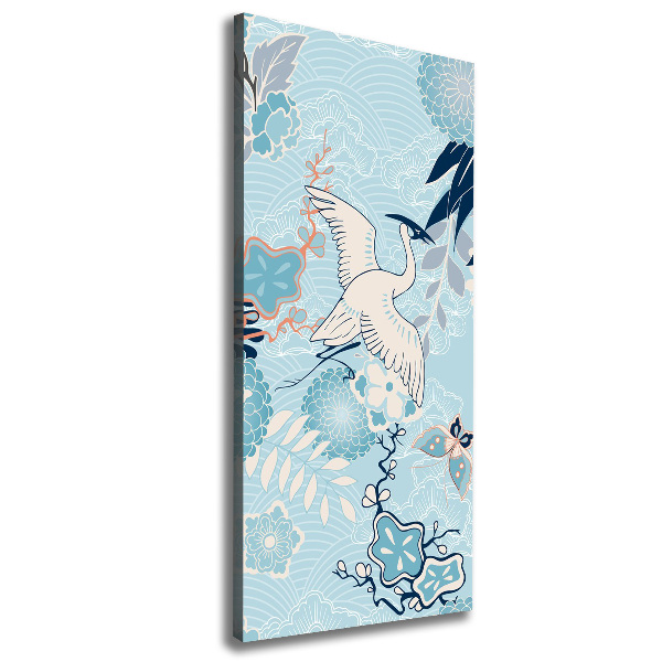 Canvas wall art Crane and flowers