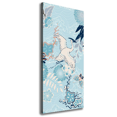 Canvas wall art Crane and flowers