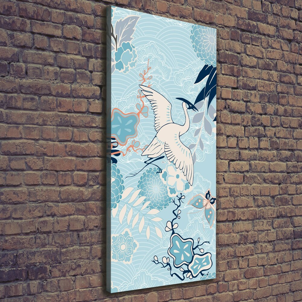 Canvas wall art Crane and flowers