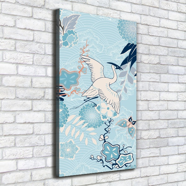 Canvas wall art Crane and flowers