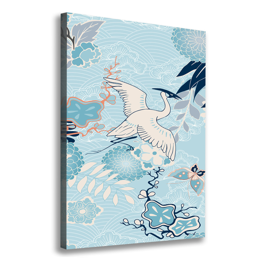 Canvas wall art Crane and flowers