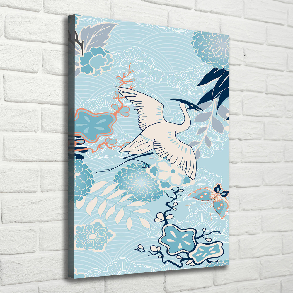 Canvas wall art Crane and flowers