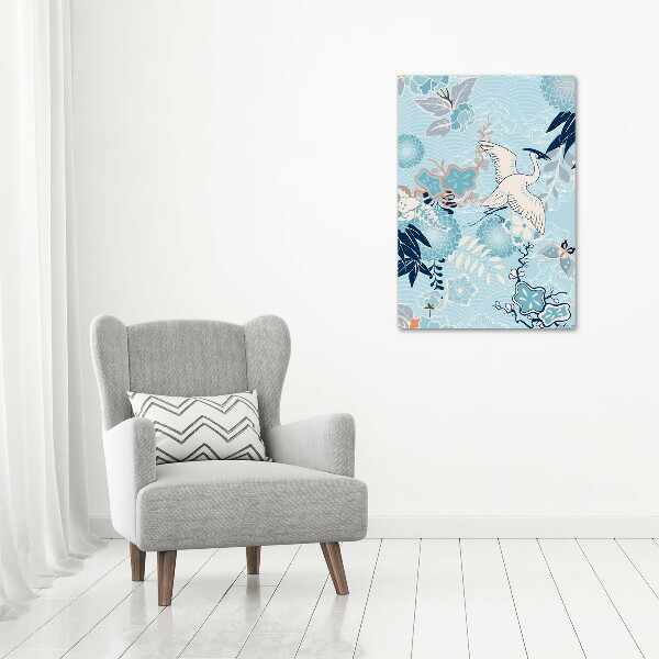 Canvas wall art Crane and flowers