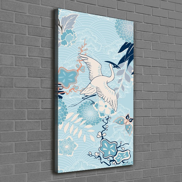 Canvas wall art Crane and flowers