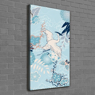 Canvas wall art Crane and flowers