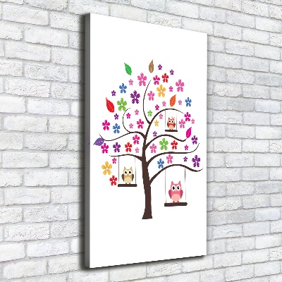 Canvas wall art Owls on swings