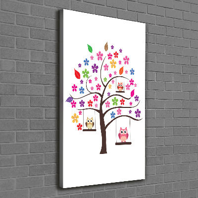 Canvas wall art Owls on swings