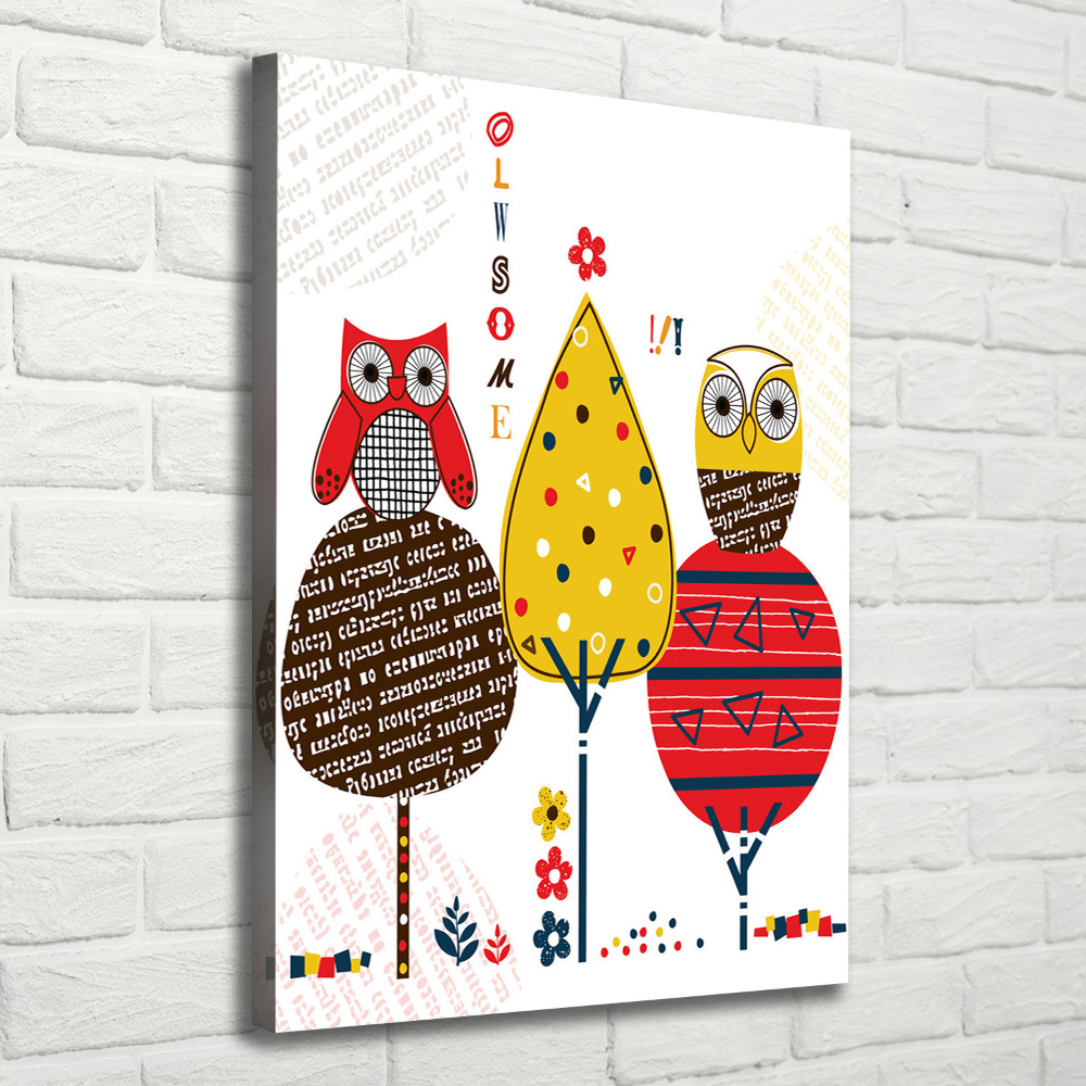 Large canvas wall art Owls on trees