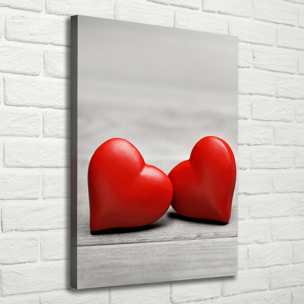 Canvas wall art Hearts on wood