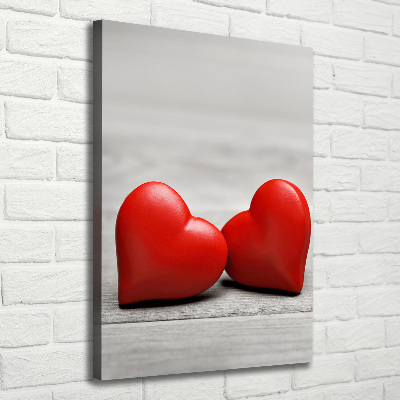 Canvas wall art Hearts on wood