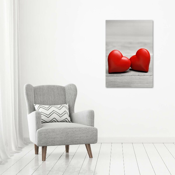 Canvas wall art Hearts on wood