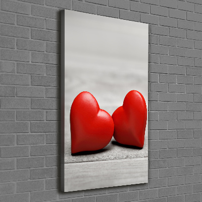 Canvas wall art Hearts on wood