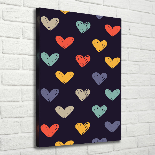 Wall art canvas large Colorful hearts