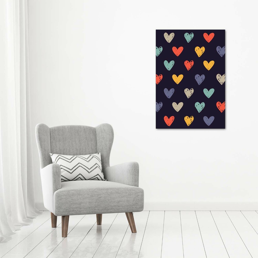 Wall art canvas large Colorful hearts