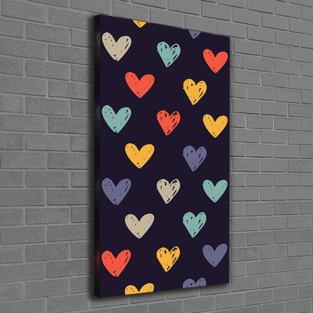 Wall art canvas large Colorful hearts