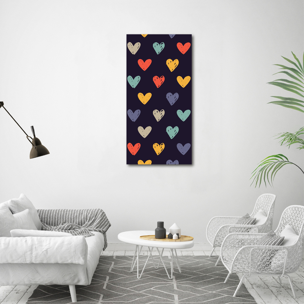 Wall art canvas large Colorful hearts