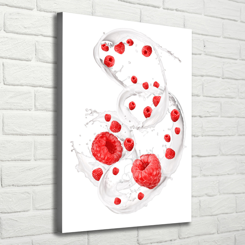 Large canvas wall art Milk and raspberries