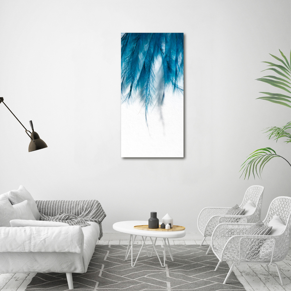 Large canvas wall art Blue feathers