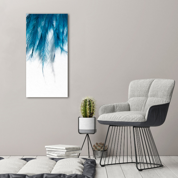 Large canvas wall art Blue feathers