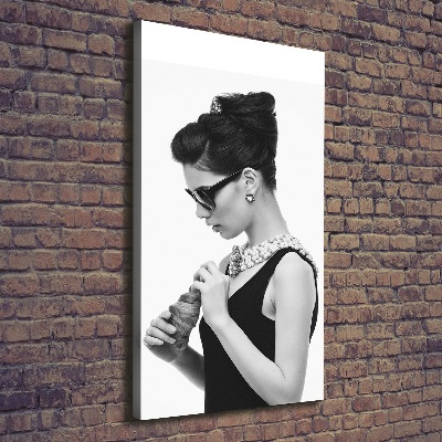 Wall art canvas large Woman with glasses