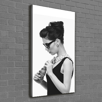 Wall art canvas large Woman with glasses