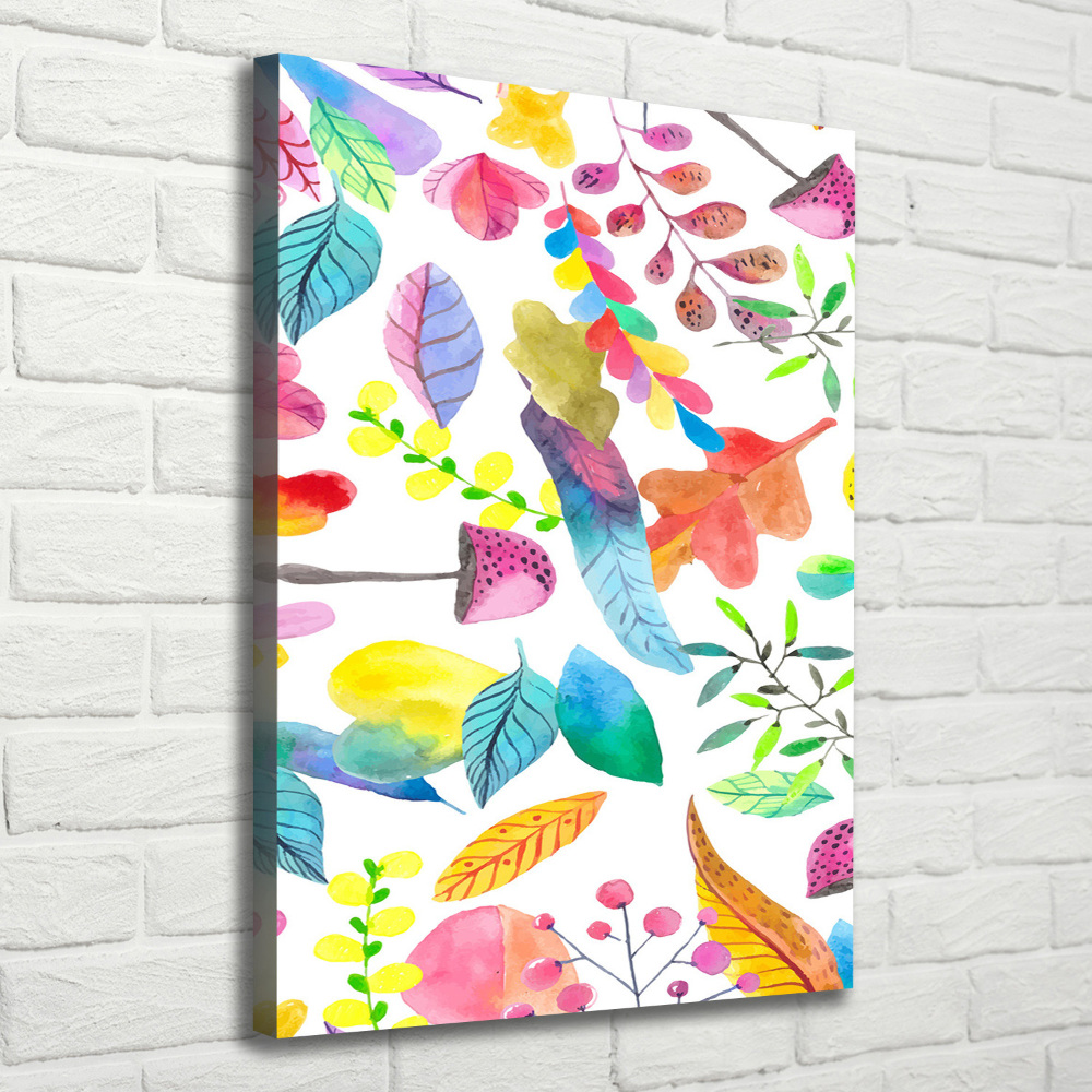 Large canvas wall art Leaves and mushrooms