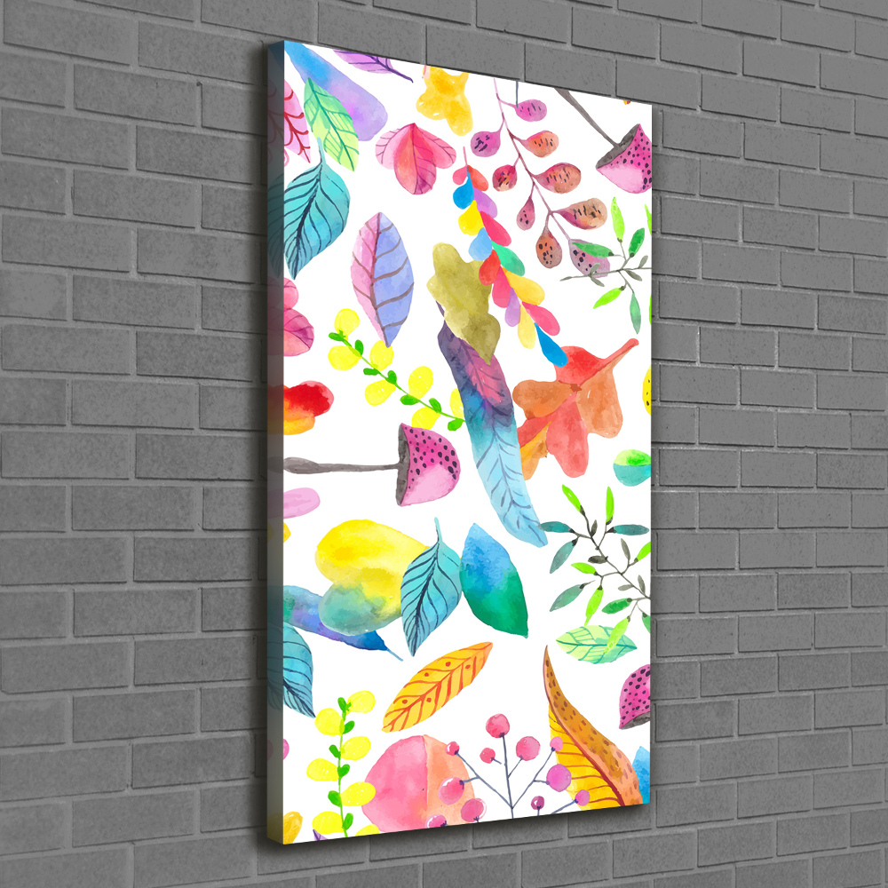 Large canvas wall art Leaves and mushrooms