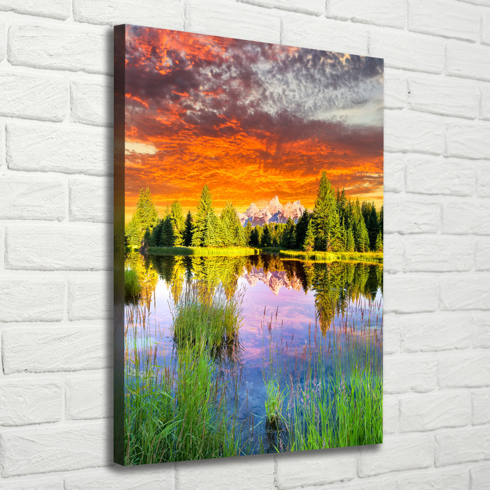 Canvas wall art Lake in the forest