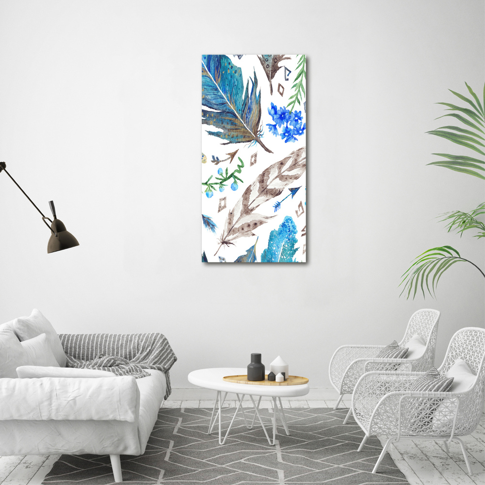 Large canvas wall art Feathers and flowers