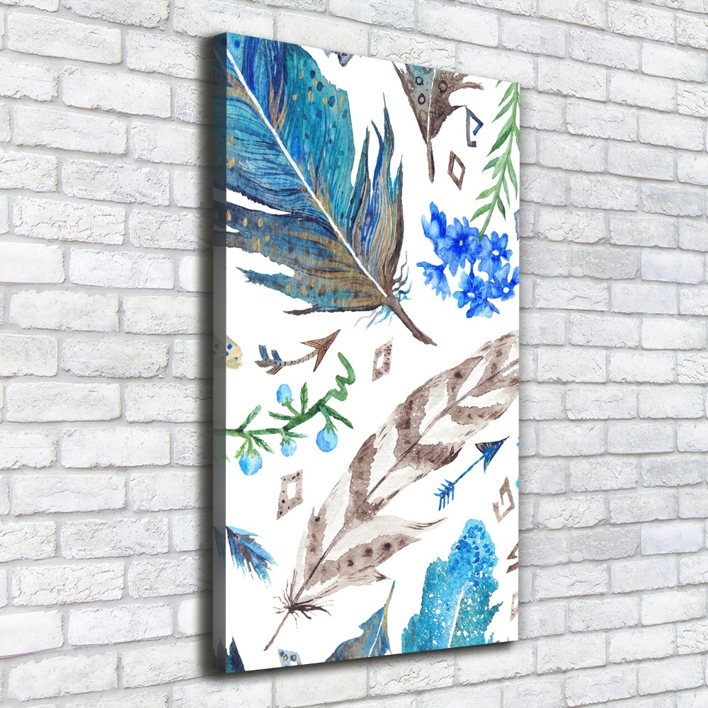 Large canvas wall art Feathers and flowers