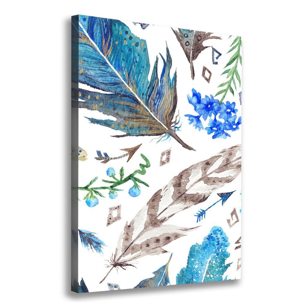 Large canvas wall art Feathers and flowers