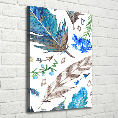 Large canvas wall art Feathers and flowers