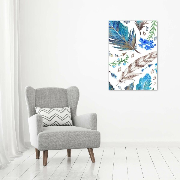 Large canvas wall art Feathers and flowers