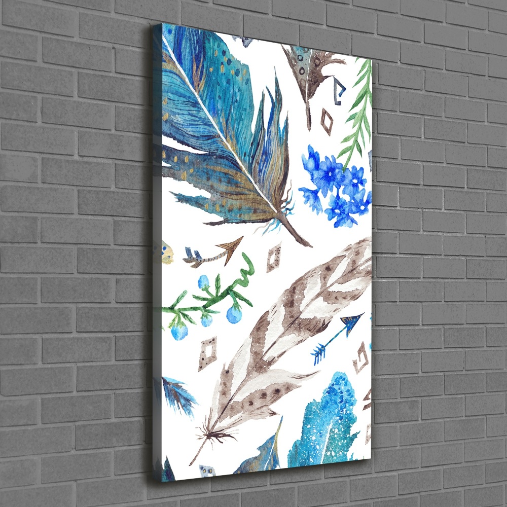 Large canvas wall art Feathers and flowers