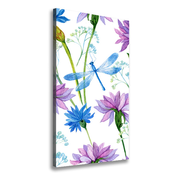 Canvas wall art Flowers and dragonflies