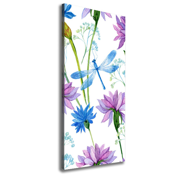 Canvas wall art Flowers and dragonflies