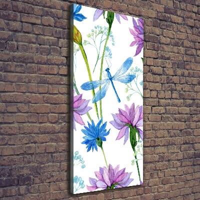 Canvas wall art Flowers and dragonflies